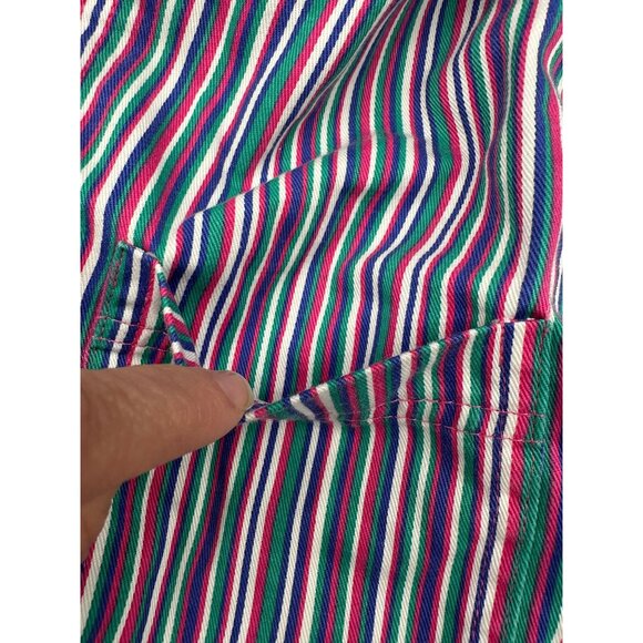 Vintage Childs Shirt Short Sleeve Hood Button Up Stripes Pink Blue 1990s - Picture 7 of 7